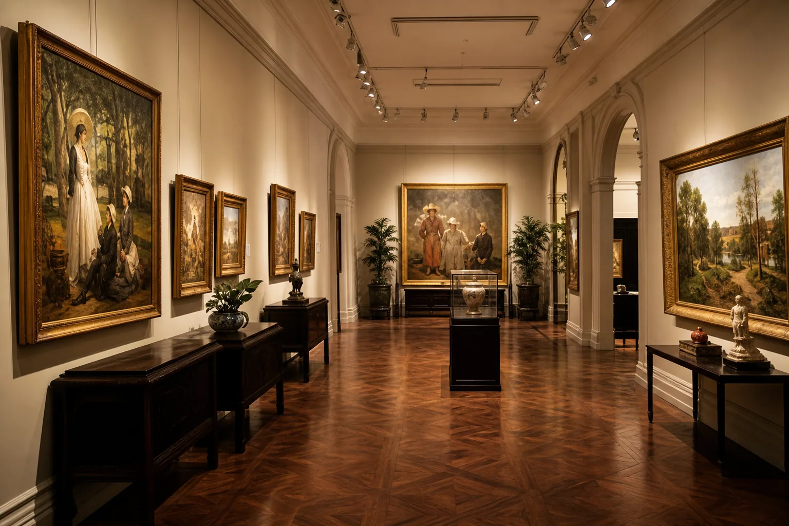 Gallery space with paintings