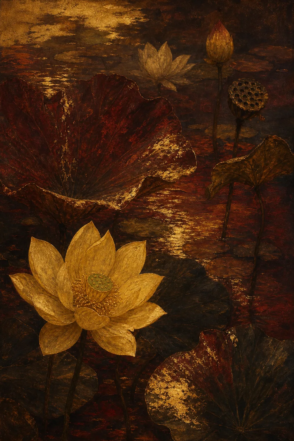 Painting: Golden Lotus at Night